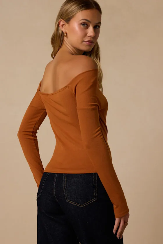 Designated Cutie Light Brown Long Sleeve Surplice Top sold by Lulus product image thumbnail 3