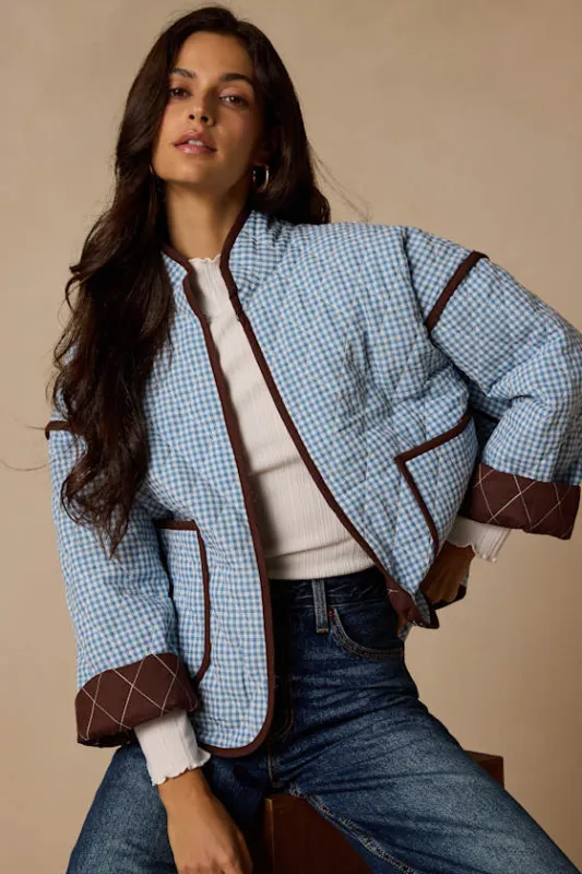 Daisy Blue Gingham Quilted Jacket made by Lulus