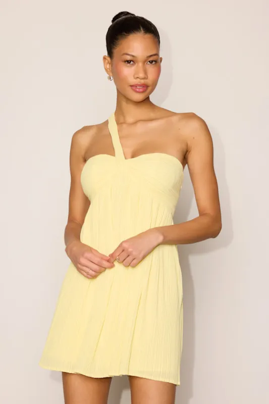 Cayton Light Yellow Pleated One-Shoulder Mini Dress made by Lulus