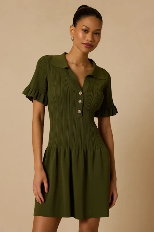 Yavina Olive Collared Skater Sweater Mini Dress made by Lulus