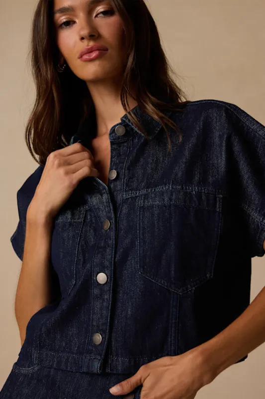 Lele Dark Wash Button-Front Denim Top made by Lulus