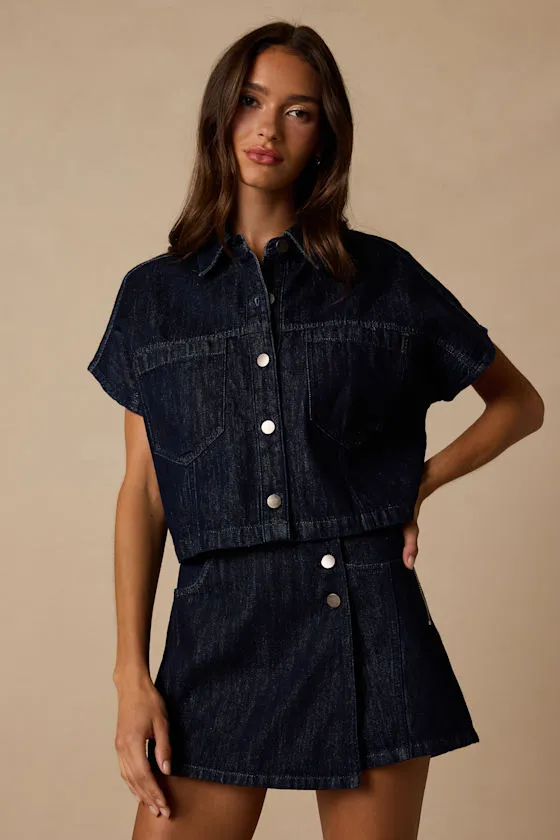 Lele Dark Wash Button-Front Denim Top sold by Lulus product image thumbnail 2