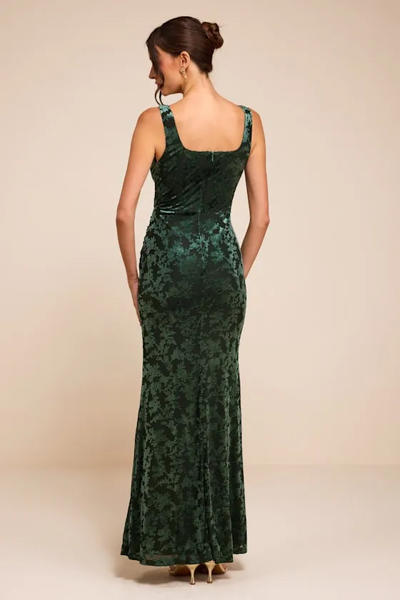 Miraya Hunter Green Burnout Velvet Maxi Dress sold by Lulus product image thumbnail 3