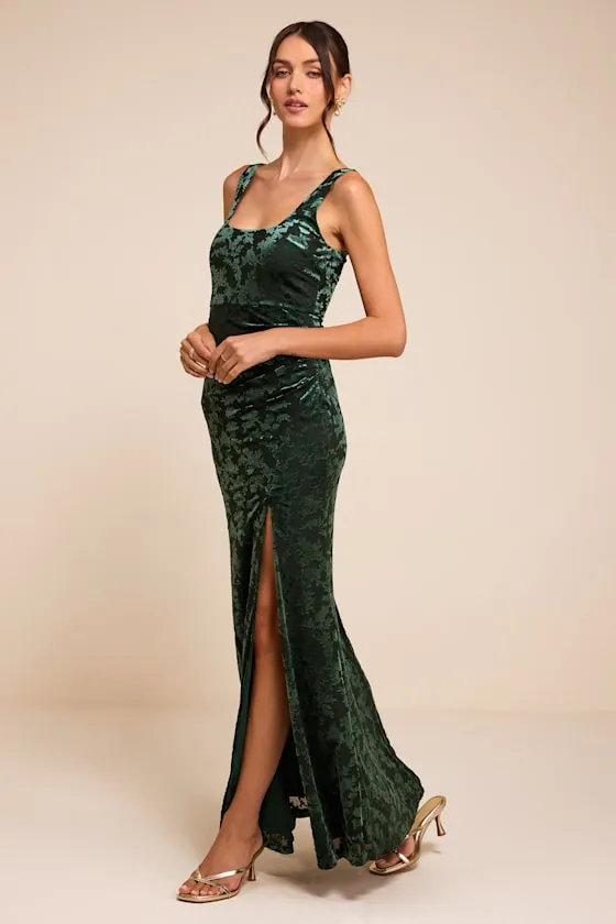 Miraya Hunter Green Burnout Velvet Maxi Dress sold by Lulus product image thumbnail 4