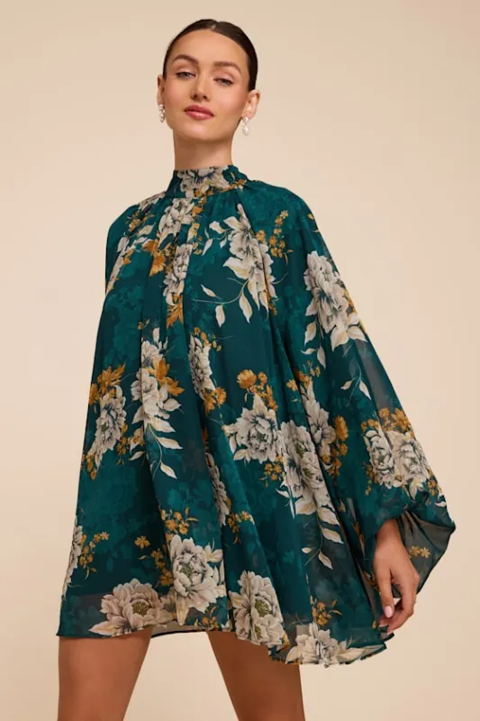 Lata Emerald Floral Mock Neck Belted Mini Dress made by Lulus