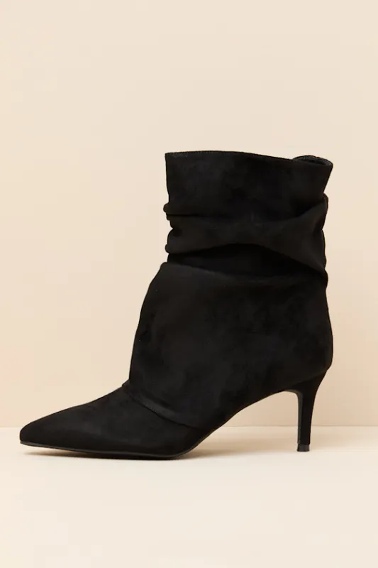 Randy Black Suede Ruched Ankle Booties made by Lulus