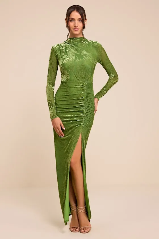 Neilina Lime Green Velvet Jacquard Mock Neck Maxi Dress sold by Lulus