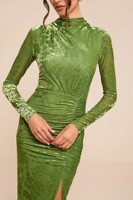 Neilina Lime Green Velvet Jacquard Mock Neck Maxi Dress sold by Lulus product image thumbnail 2