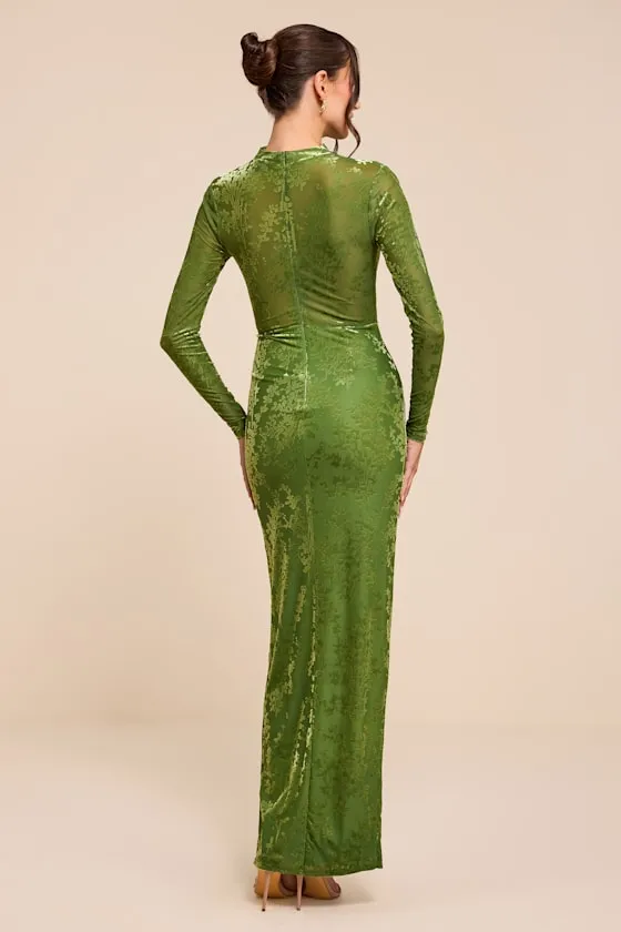 Neilina Lime Green Velvet Jacquard Mock Neck Maxi Dress sold by Lulus product image thumbnail 3