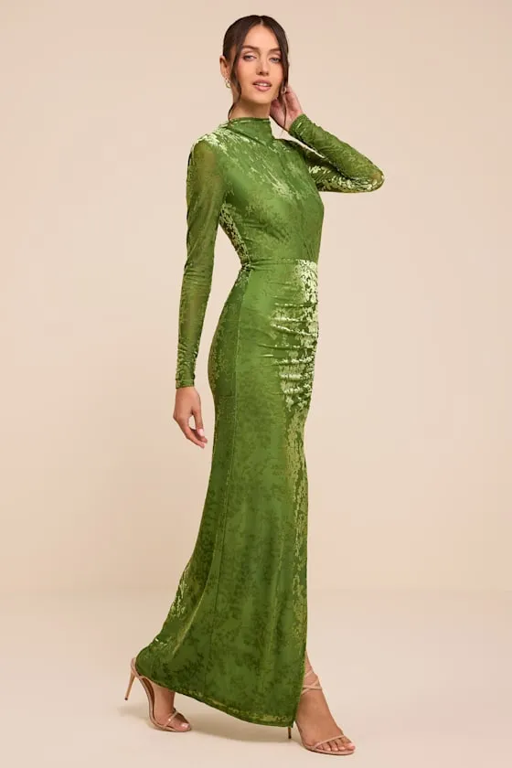 Neilina Lime Green Velvet Jacquard Mock Neck Maxi Dress sold by Lulus product image thumbnail 4