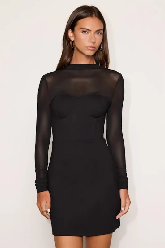 Cosmala Black Bustier Long Sleeve Mini Dress made by Lulus