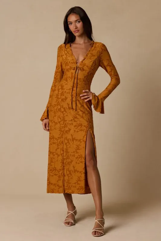 Thorne Mustard Yellow Long Sleeve Midi Dress made by Lulus