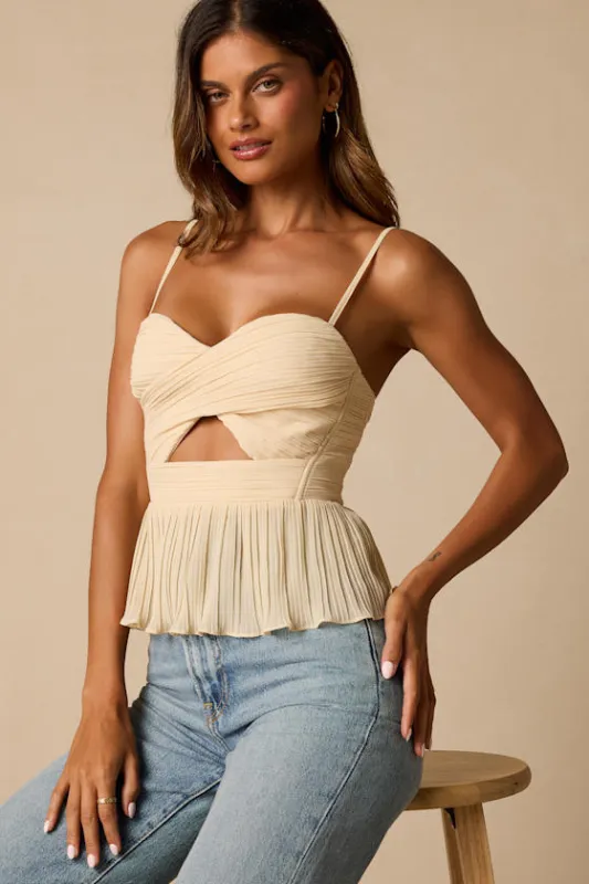 Toluca Cream Pleated Lace-Up Cami Top made by Lulus