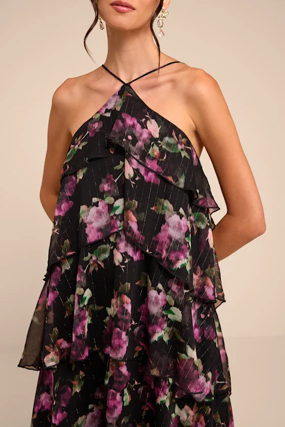 Avamarie Black Floral Tiered Halter Maxi Dress sold by Lulus product image thumbnail 2