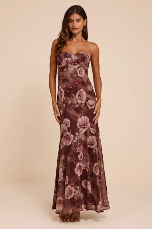 Isobel Brown Floral Strapless Maxi Dress made by Lulus