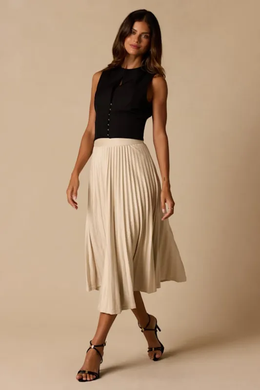 Raylie Beige Suede Pleated Midi Skirt made by Lulus