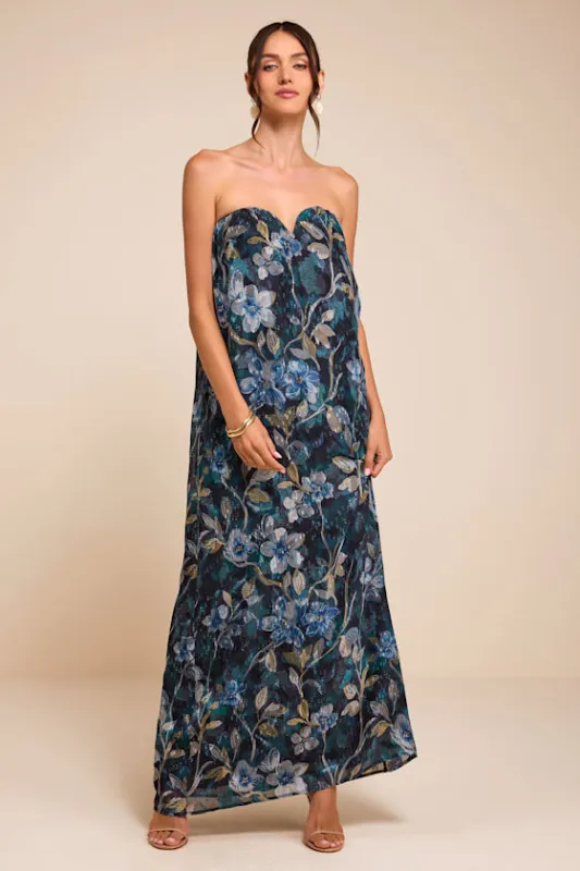 Carlotta Blue Floral Chiffon Maxi Dress made by Lulus