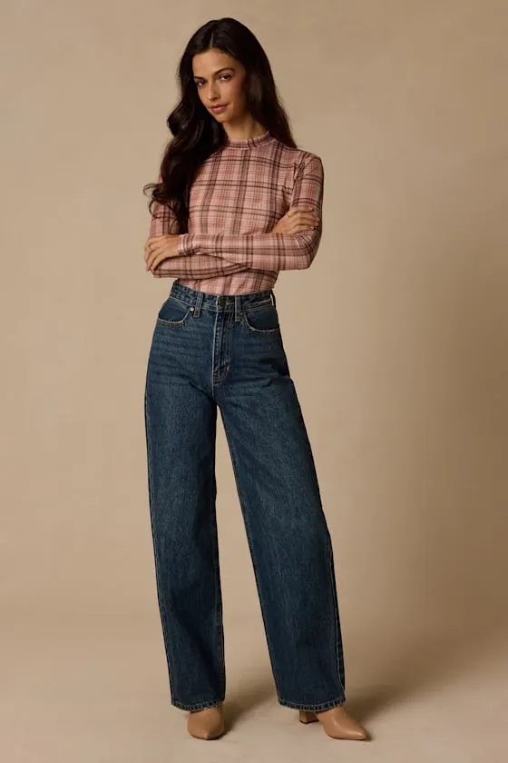 Autumn Pink Plaid Mesh Long Sleeve Top sold by Lulus product image thumbnail 3