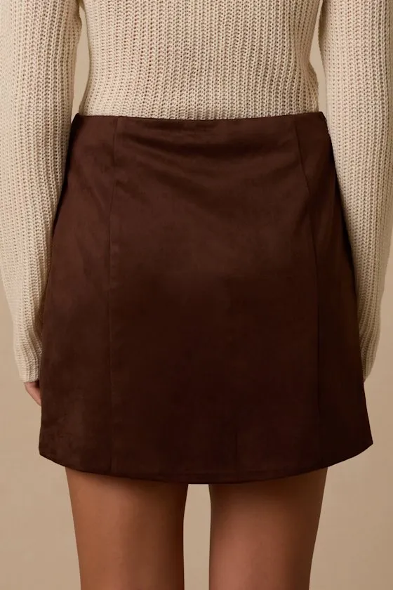 Earnshaw Dark Brown Suede Button-Front Mini Skirt sold by Lulus product image thumbnail 4