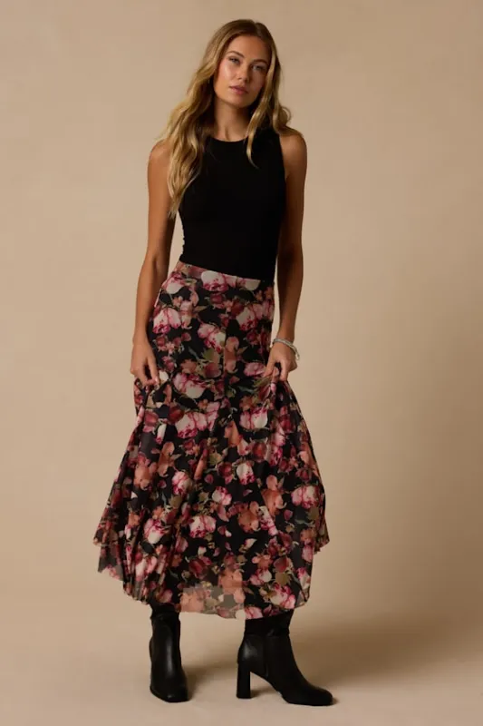 Sookie Black Floral Midi Skirt made by Lulus