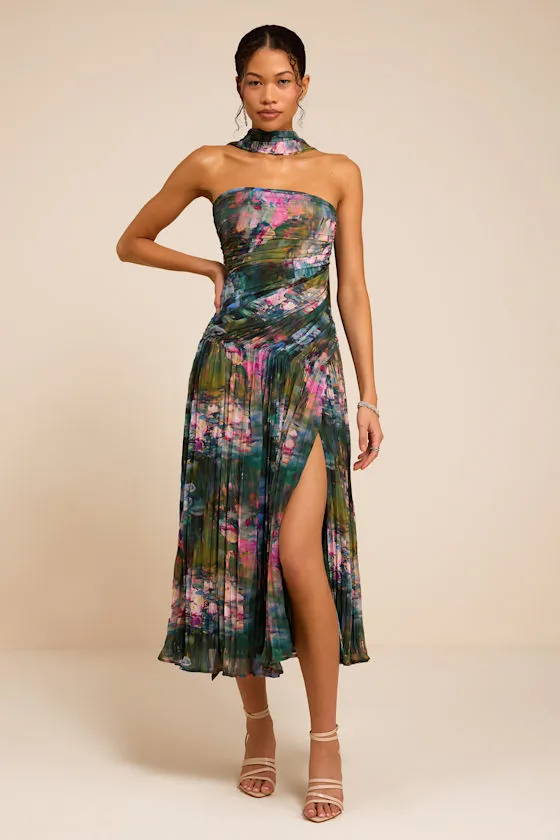Nellie Blue Multi Strapless Midi Dress & Scarf Set sold by Lulus