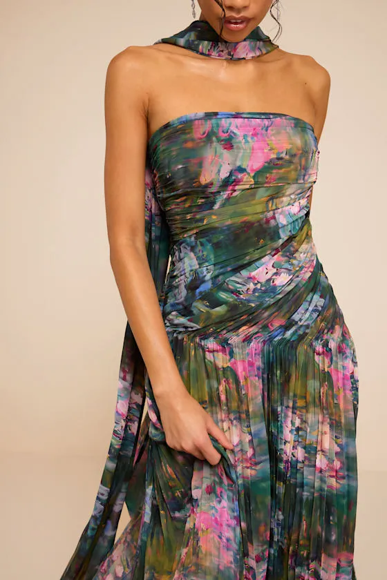 Nellie Blue Multi Strapless Midi Dress & Scarf Set sold by Lulus product image thumbnail 2