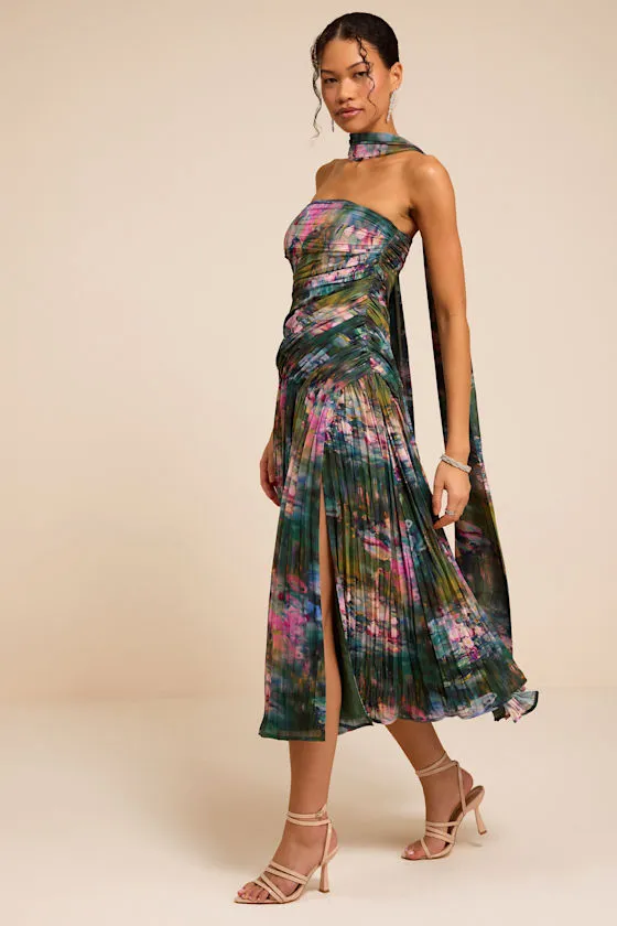 Nellie Blue Multi Strapless Midi Dress & Scarf Set sold by Lulus product image thumbnail 4