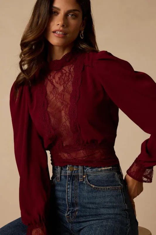 Lexia Burgundy Lace Long Sleeve Top made by Lulus