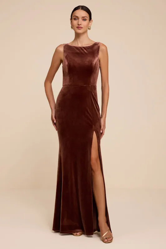 Ravishing Poise Brown Velvet Cowl Back Sleeveless Maxi Dress made by Lulus