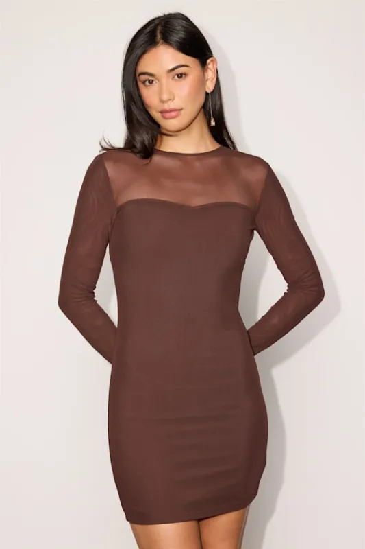 Maurice Brown Mesh Long Sleeve Bodycon Dress made by Lulus
