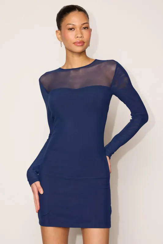 Maurice Navy Blue Mesh Long Sleeve Bodycon Dress made by Lulus