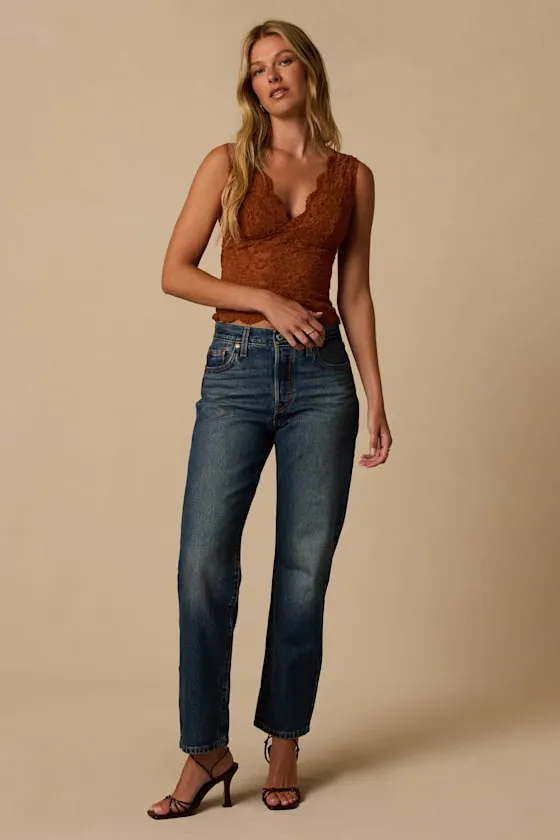 Danika Rust Orange Lace Tank Top sold by Lulus product image thumbnail 4