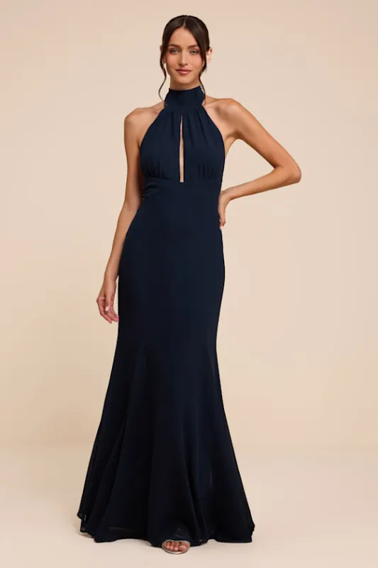 Miselle Navy Blue Halter Maxi Dress made by Lulus