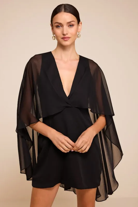 Jolia Black Cape V-Neck Mini Dress made by Lulus