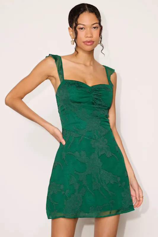 Arlene Emerald Green Floral Jacquard Mini Dress made by Lulus
