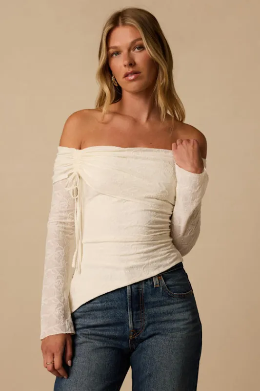 Janae Ivory Lace Off-the-Shoulder Top made by Lulus