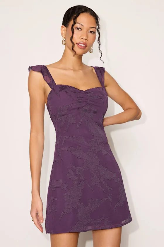 Arlene Purple Floral Jacquard Mini Dress sold by Lulus