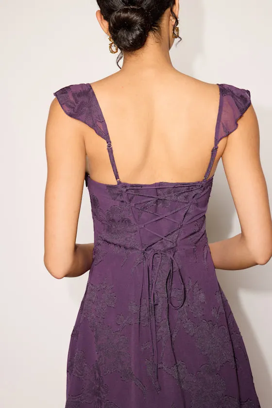 Arlene Purple Floral Jacquard Mini Dress sold by Lulus product image thumbnail 4