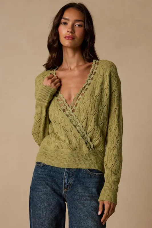 Buckley Green Lace Wrap Sweater Top made by Lulus