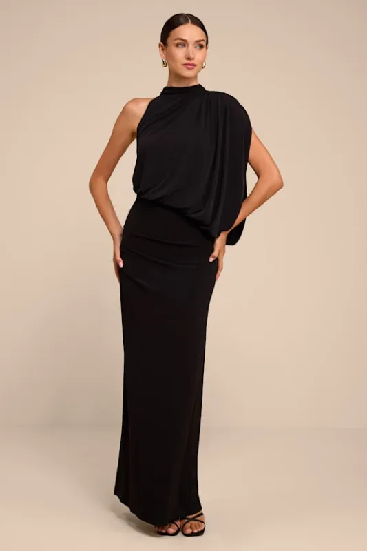 Hannah Black One-Shoulder Maxi Dress made by Lulus