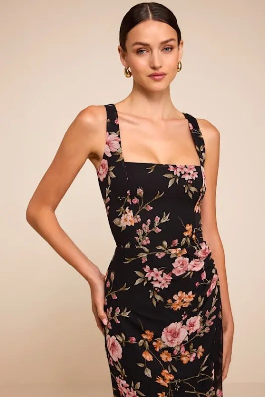 Lesina Black Floral Sleeveless Midi Dress made by Lulus
