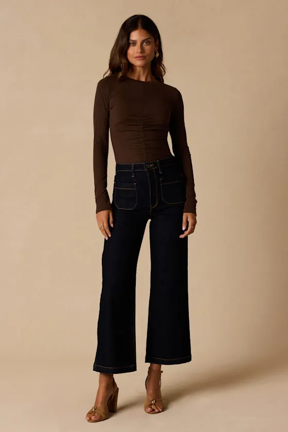 Casual Energy Dark Brown Ruched Long Sleeve Crew Neck Top sold by Lulus product image thumbnail 4