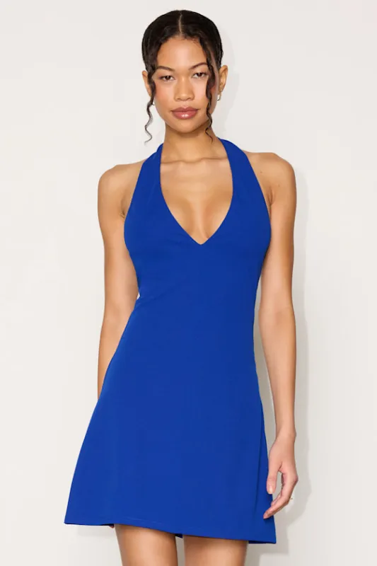 Brinley Cobalt Blue Halter Mini Dress made by Lulus