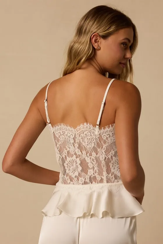 Willa Ivory Lace Pajama Cami Top sold by Lulus product image thumbnail 3