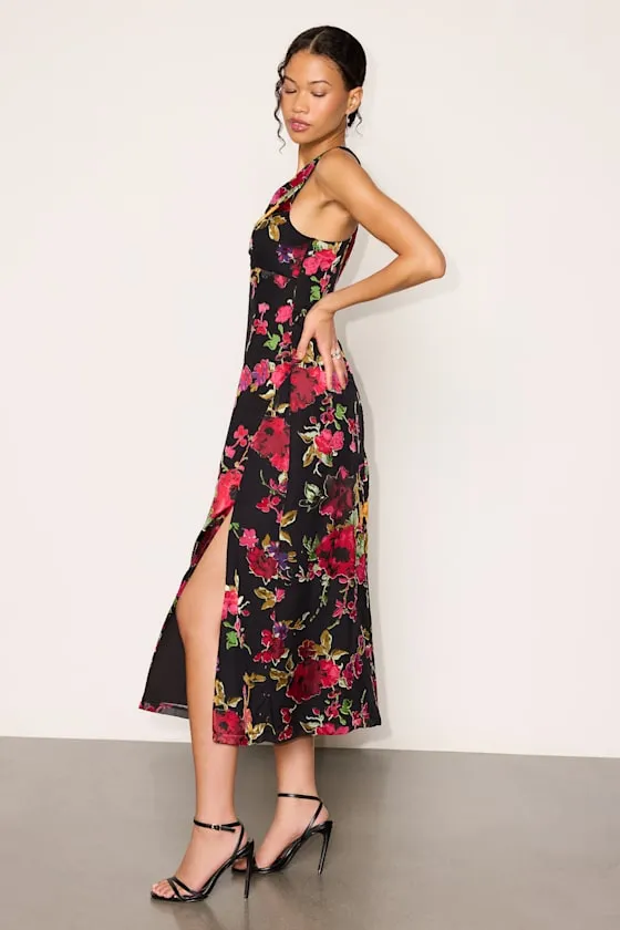 Wrenly Black Floral Burnout Midi Dress sold by Lulus product image thumbnail 4