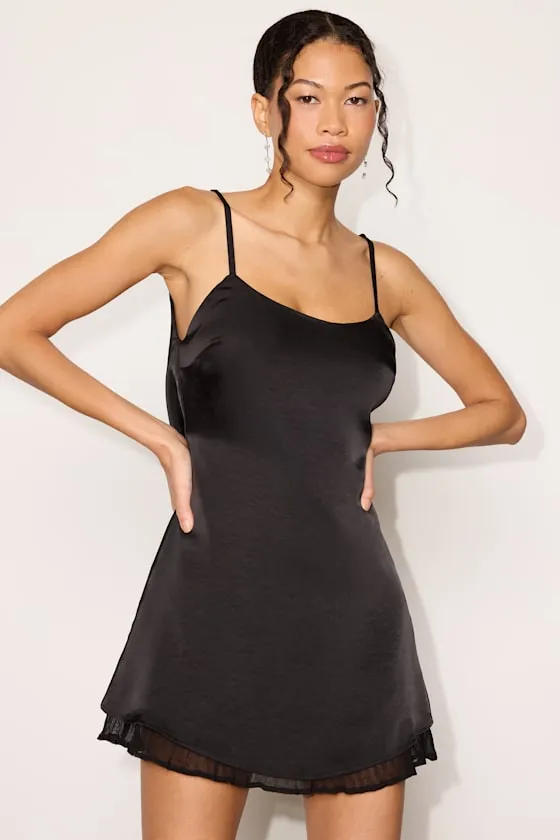 Dandria Black Satin Cowl Back Mini Dress sold by Lulus product image thumbnail 2