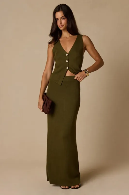 Wyller Olive Green Knit Two-Piece Maxi Dress made by Lulus