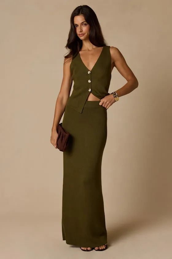 Wyller Olive Green Knit Two-Piece Maxi Dress sold by Lulus