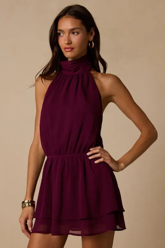 Zora Burgundy Halter Mini Dress made by Lulus