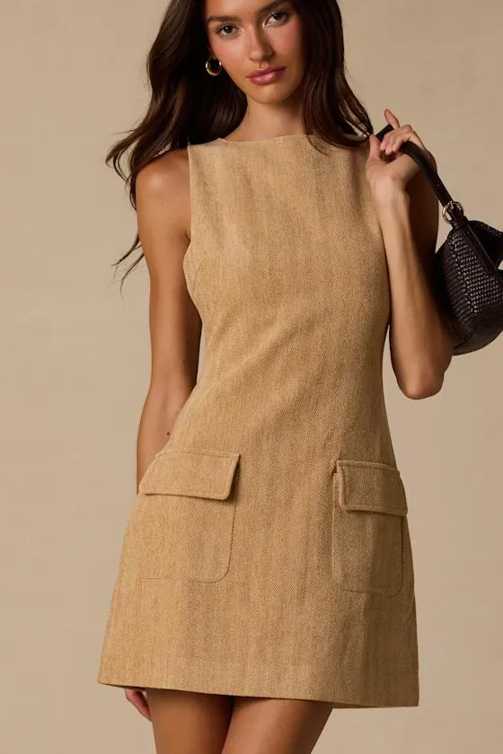 Brooklyn Tan Corduroy Mini Dress With Pockets sold by Lulus product image thumbnail 4